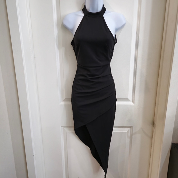 NEW Windsor Black Drop Waist Dress Asymmetrical Wrap Midi Skirt Open Back - Picture 17 of 17